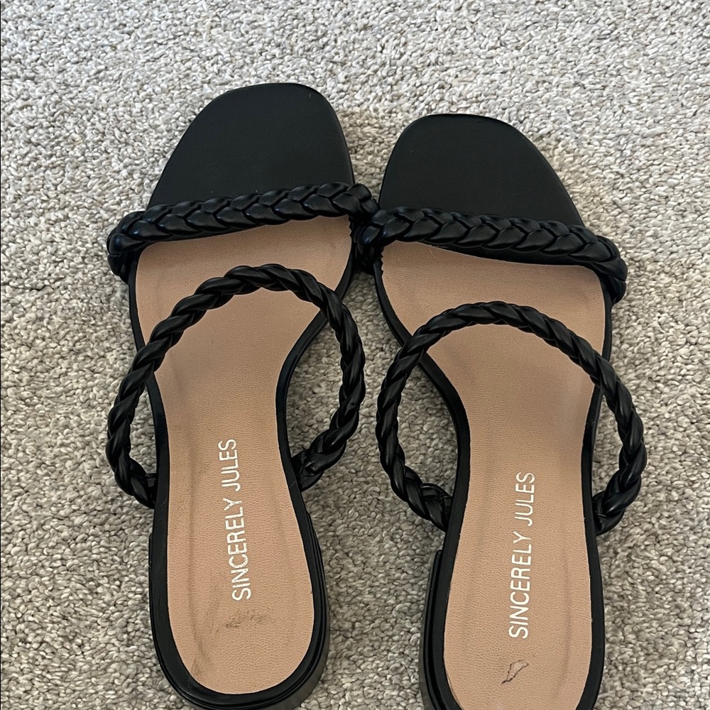 Sincerely Jules Black Braided Double-Strap Slide Sandals